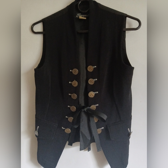 Women's Picasso A La Mode black vest SzSm buttons look like nickels tie front - Picture 13 of 13